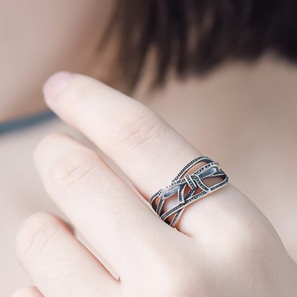 925 Sterling Silver Vintage Bow Ring Thick Chunky Silver Knot Ring - Picture 5 of 5
